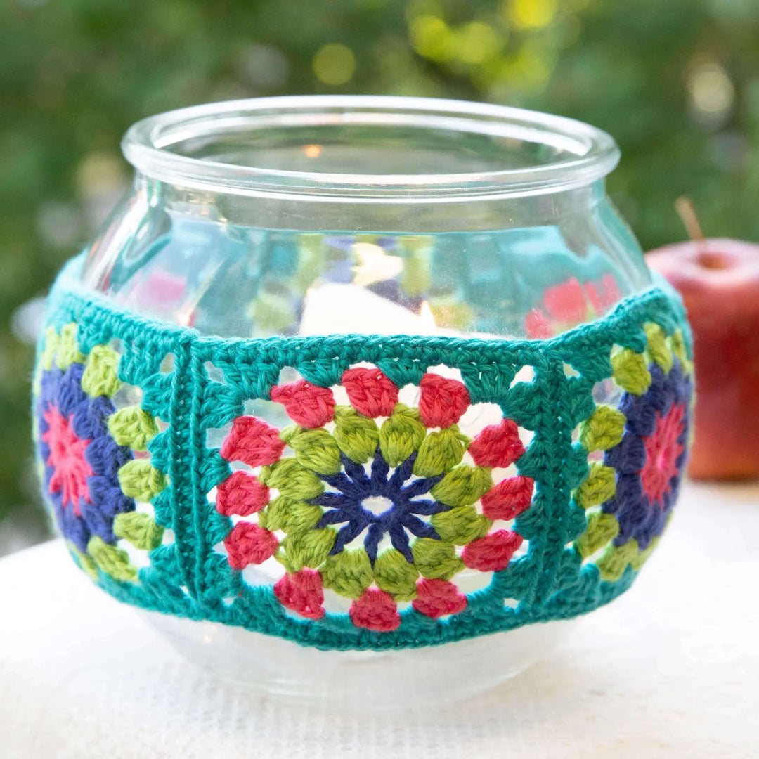 Kit de crochet cache-bougies en granny squares