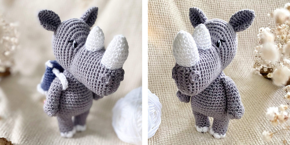 Amigurumi-Nashorn Rapti in Kooperation mit Dianas Häkelwerke