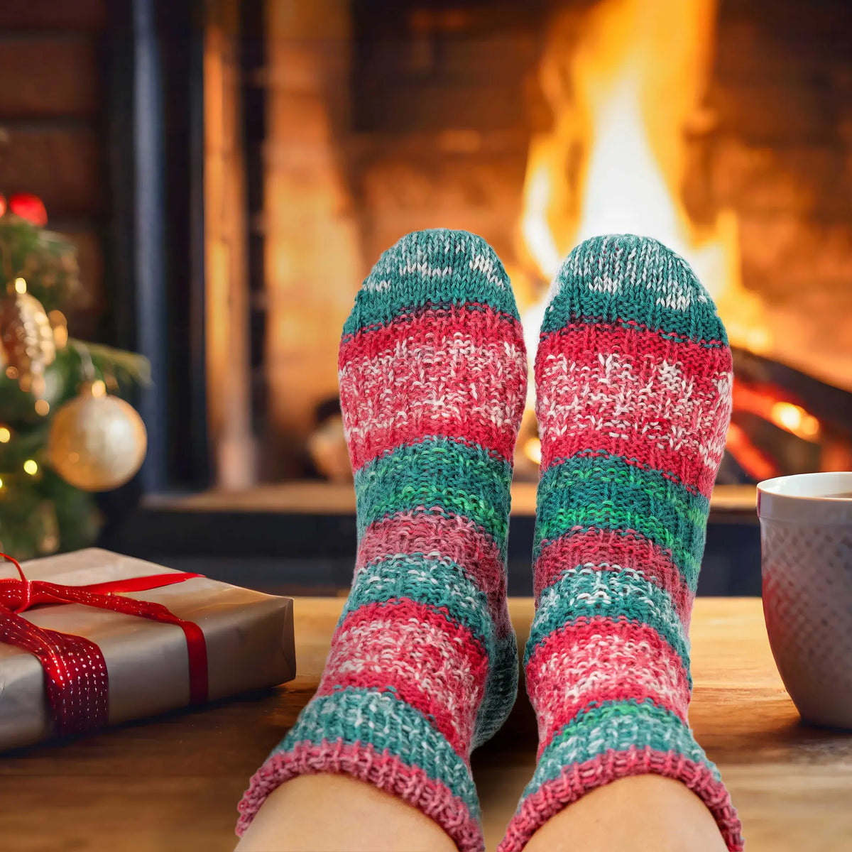 Weihnachtssocken mit Reliefmuster