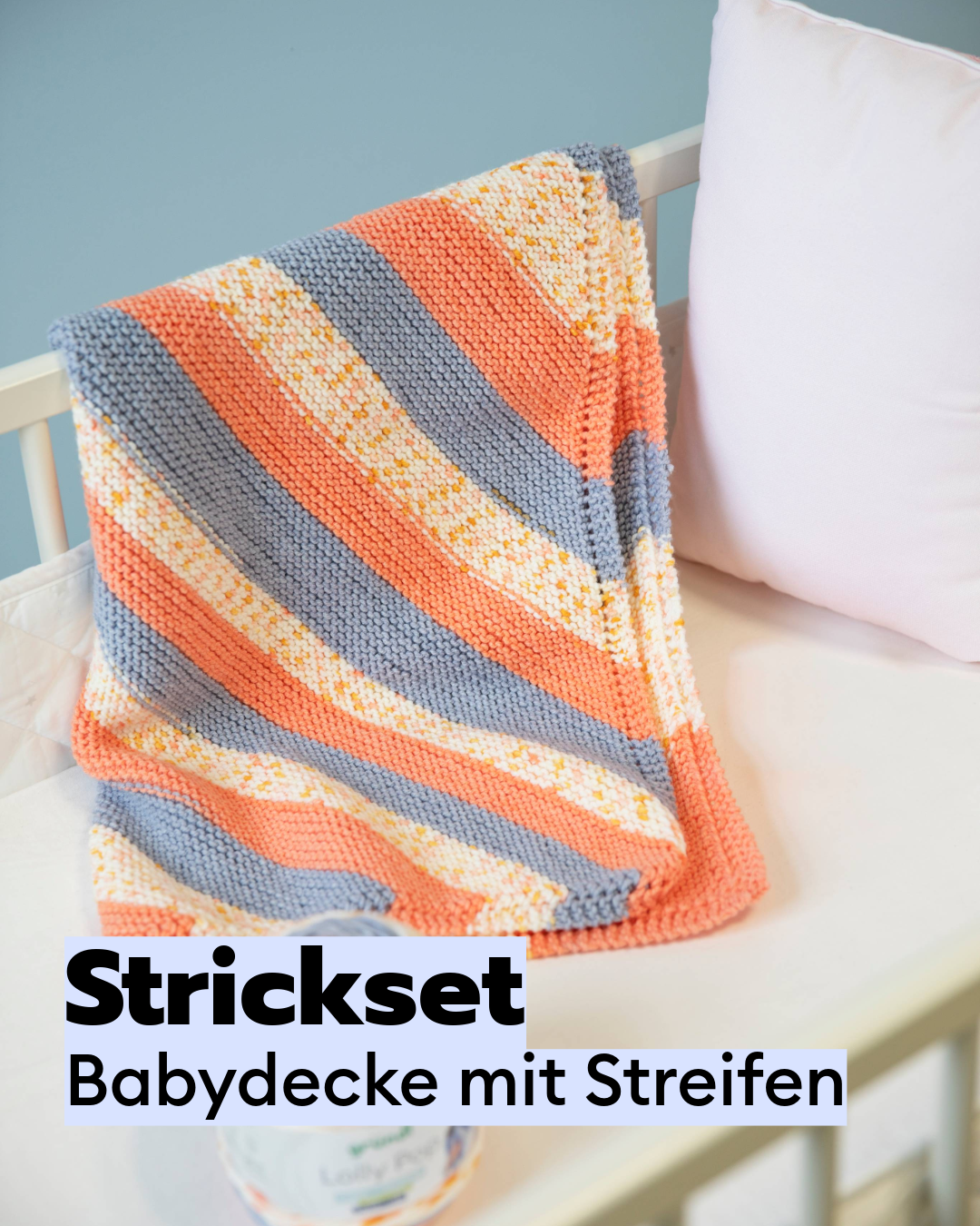 Knitting kit for baby blanket with diagonal stripes