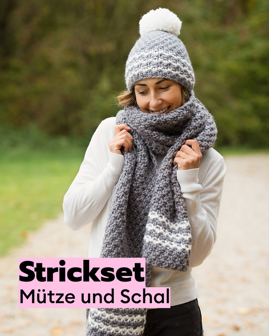 Strickset Mütze und Schal im Perlmuster