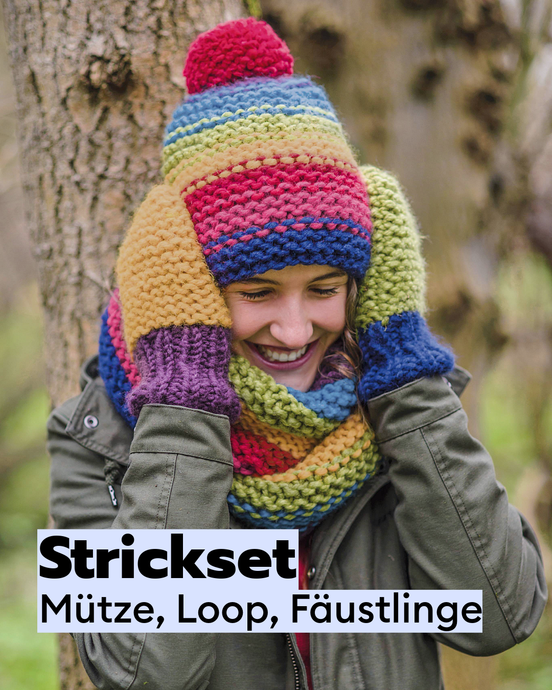 Kit tricot bonnet, snood et moufles au point mousse
