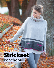 Knitting set poncho sweater with pockets and hat