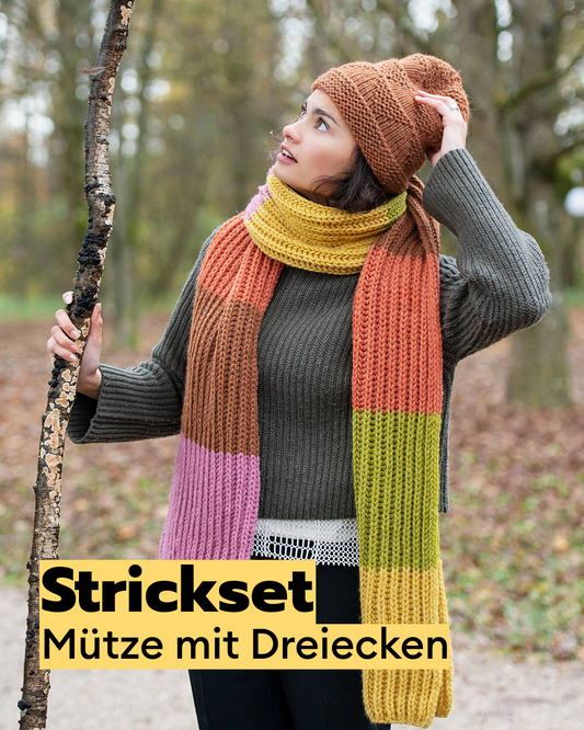 Knitting kit hat with triangles
