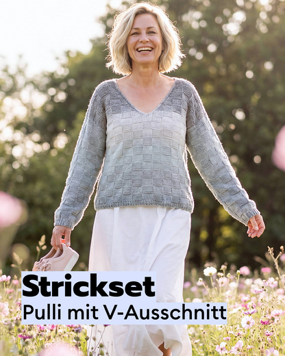 Knitting kit V-neck sweater made from Gründl Pastello