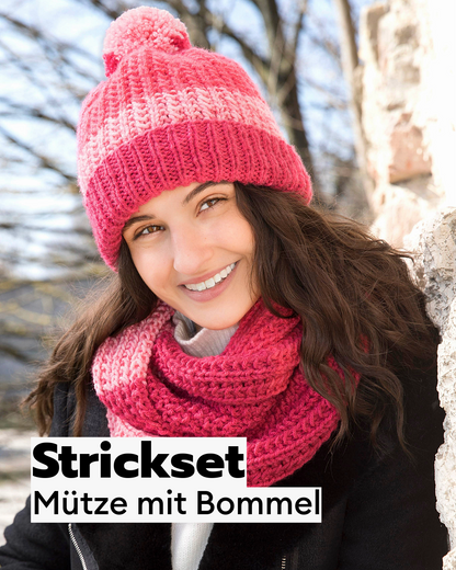 Strickset Mütze mit Bommel