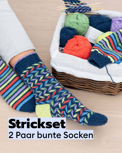 Strickset für 2 Paar bunte Socken