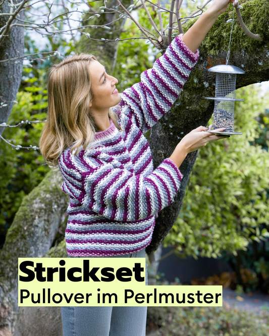 Strickset gestreifter Pulli im Perlmuster