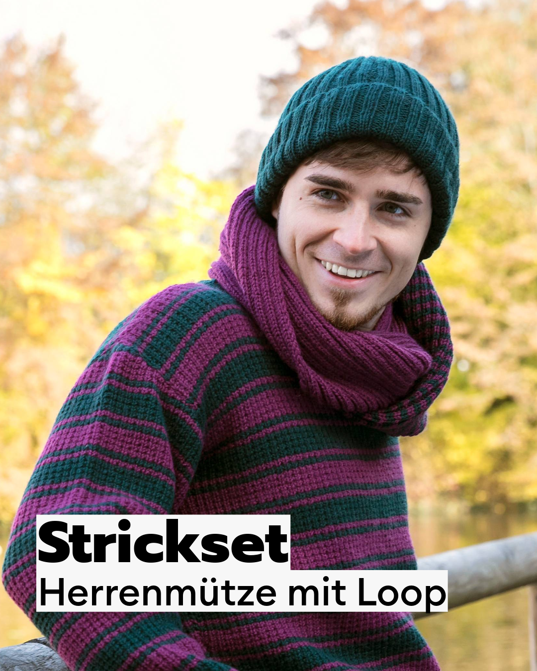 Men's knitting set: hat with loop