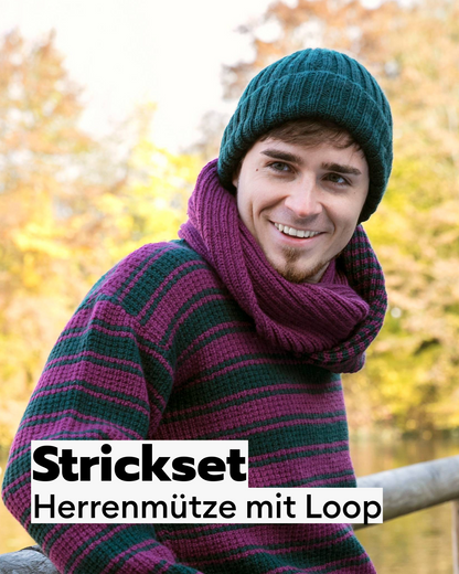 Men's knitting set: hat with loop