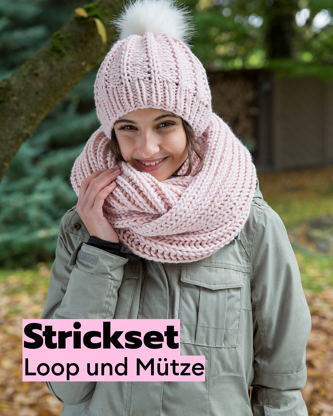 Knitting set loop and hat in patent stitch
