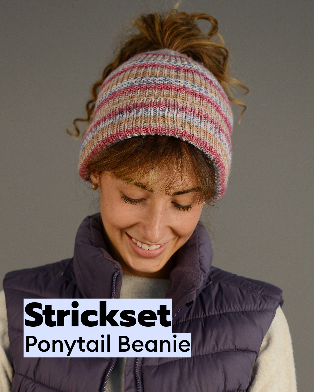 Knitting Kit Ponytail Beanie (beige-burgundy-graphite-white-royal-red-camel)