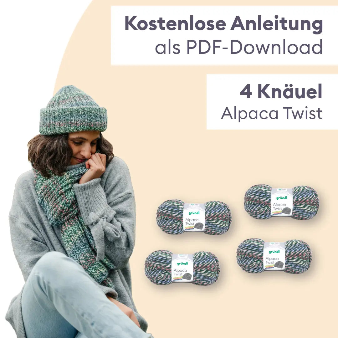 Knitting set hat and scarf with alpaca in patent stitch