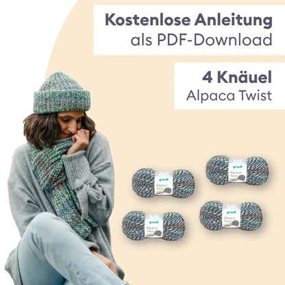 Knitting set hat and scarf with alpaca in patent stitch