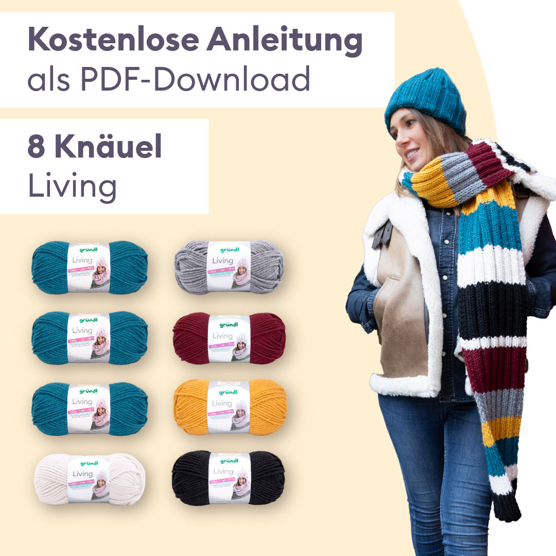 Kit de tricot écharpe multicolore à rayures et bonnet