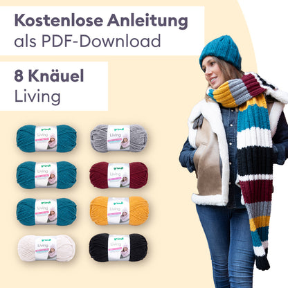 Kit de tricot écharpe multicolore à rayures et bonnet