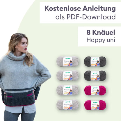 Kit de tricot Pull-poncho avec poches et bonnet