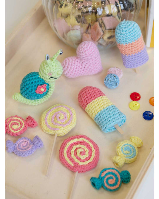 Anleitung Amigurumi-Set „Candy“ - Schnecke, Eis, Lolly, Bonbons, Herz
