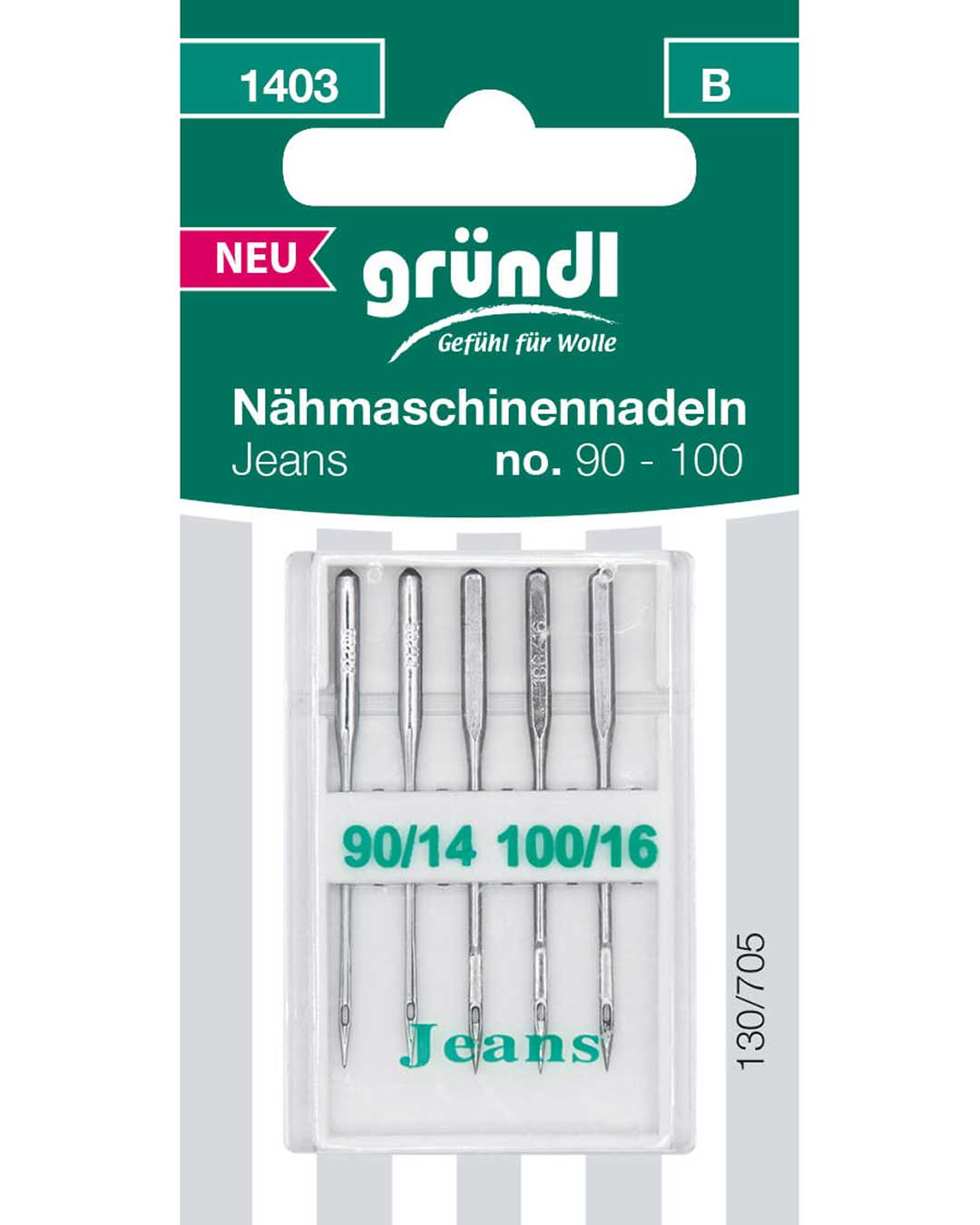 Nähmaschinennadeln Jeans, 5 Stück, No. 90 – 100