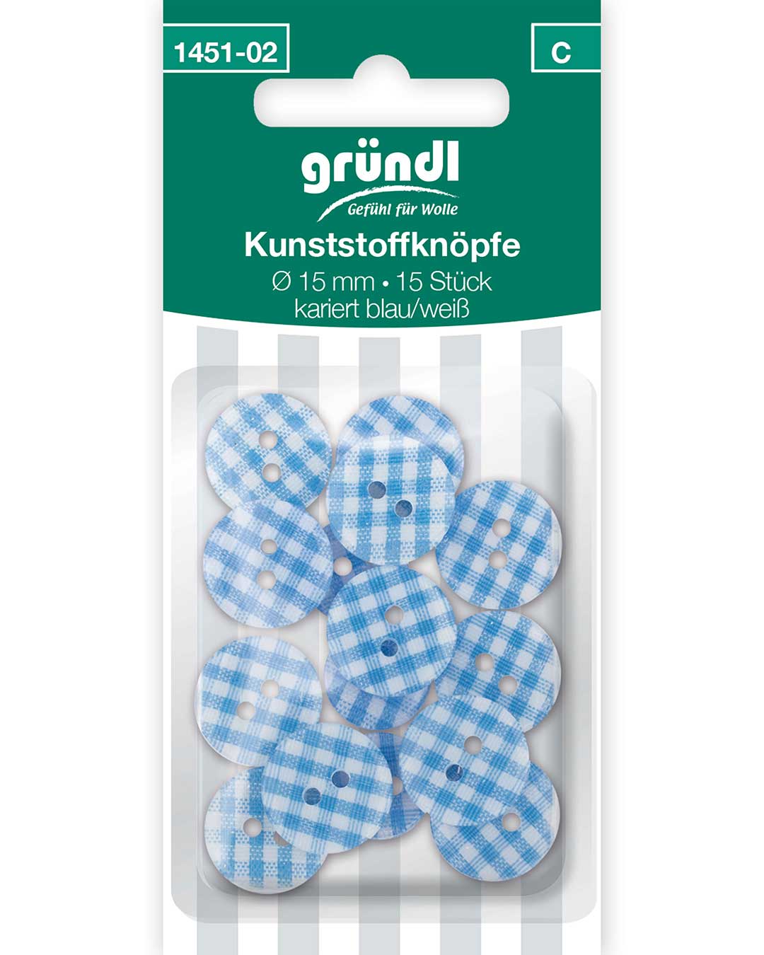 Boutons en plastique – 15 pcs - blau weiss kariert